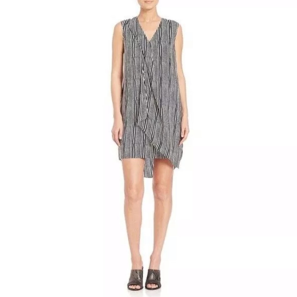 Derek Lam 10 Crosby 100% Silk Striped V-Neck Dress